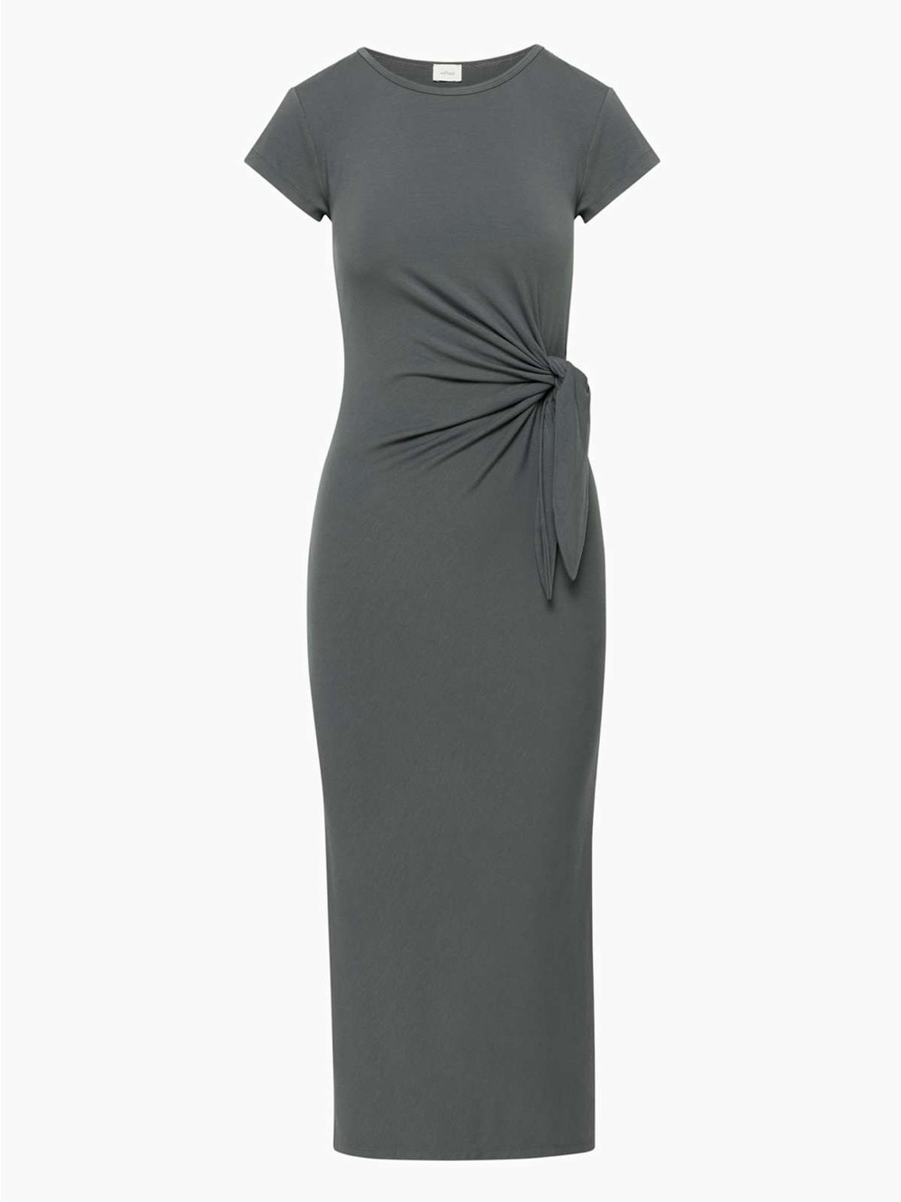 Aritzia Wilfred Fortune Knot-Detail Short-Sleeve Maxi Dress in Charcoal Large